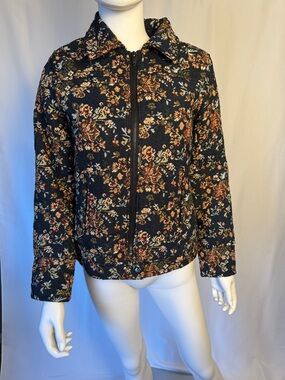 For The Republic Black Multi Floral Zip-Front Utility Jacket